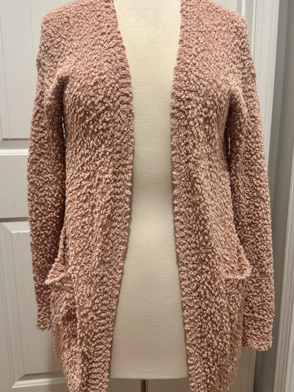 Peach Love California Blush Pink Open-Front Popcorn Cardigan